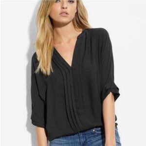 Joie Marru Silk Georgette Blouse Caviar Black Pleated Front Sz. M Org.$198